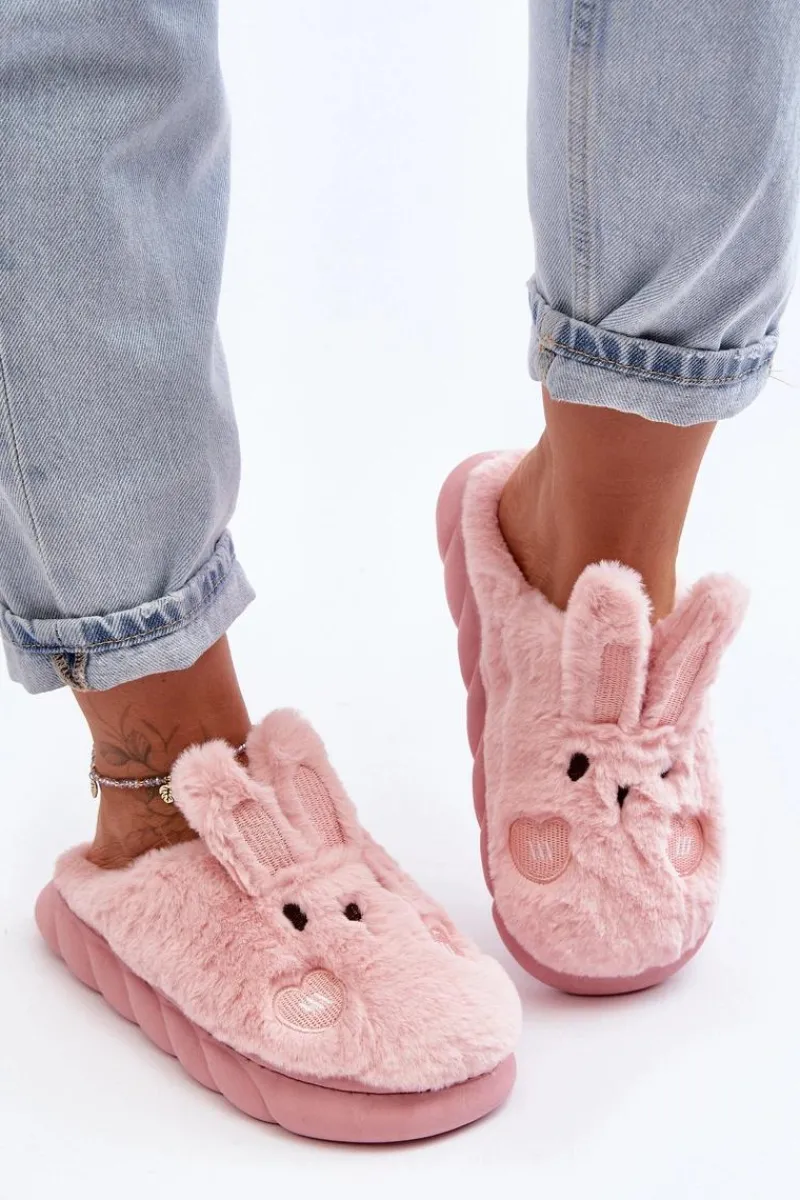 Kapcie Klasyczne>Boto Damskie Futrzane Kapcie Z Króliczkiem Różowe Naveritte