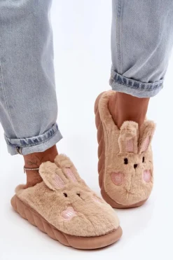 Discount Damskie Futrzane Kapcie Z Króliczkiem Beżowe Naveritte Damskie Kapcie Klasyczne