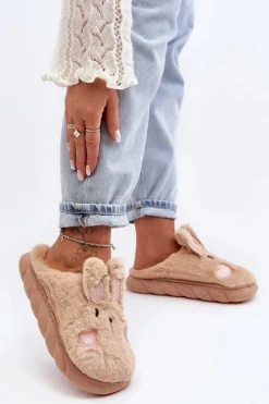 Discount Damskie Futrzane Kapcie Z Króliczkiem Beżowe Naveritte Damskie Kapcie Klasyczne