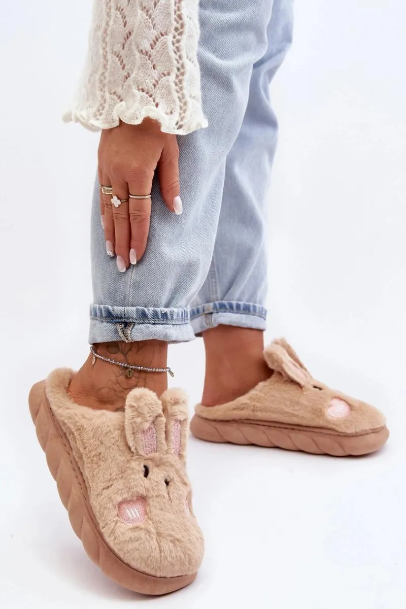 Discount Damskie Futrzane Kapcie Z Króliczkiem Beżowe Naveritte Damskie Kapcie Klasyczne