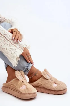Discount Damskie Futrzane Kapcie Z Króliczkiem Beżowe Naveritte Damskie Kapcie Klasyczne