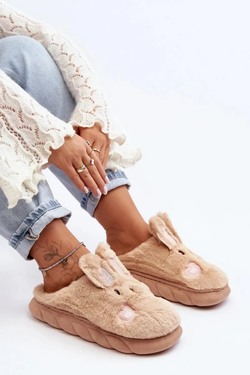 Discount Damskie Futrzane Kapcie Z Króliczkiem Beżowe Naveritte Damskie Kapcie Klasyczne