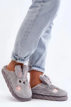 Hot Boto Damskie Futrzane Kapcie Z Króliczkiem Szare Naveritte