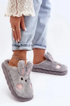 Hot Boto Damskie Futrzane Kapcie Z Króliczkiem Szare Naveritte