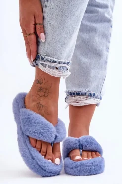 Hot Damskie Futrzane Klapki Papcie Niebieskie Elma Damskie Kapcie Klasyczne|Klapki Z Futerkiem