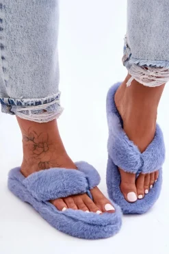 Hot Damskie Futrzane Klapki Papcie Niebieskie Elma Damskie Kapcie Klasyczne|Klapki Z Futerkiem