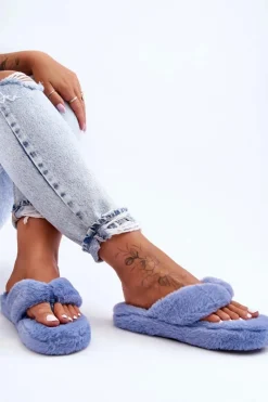 Hot Damskie Futrzane Klapki Papcie Niebieskie Elma Damskie Kapcie Klasyczne|Klapki Z Futerkiem