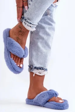 Hot Damskie Futrzane Klapki Papcie Niebieskie Elma Damskie Kapcie Klasyczne|Klapki Z Futerkiem
