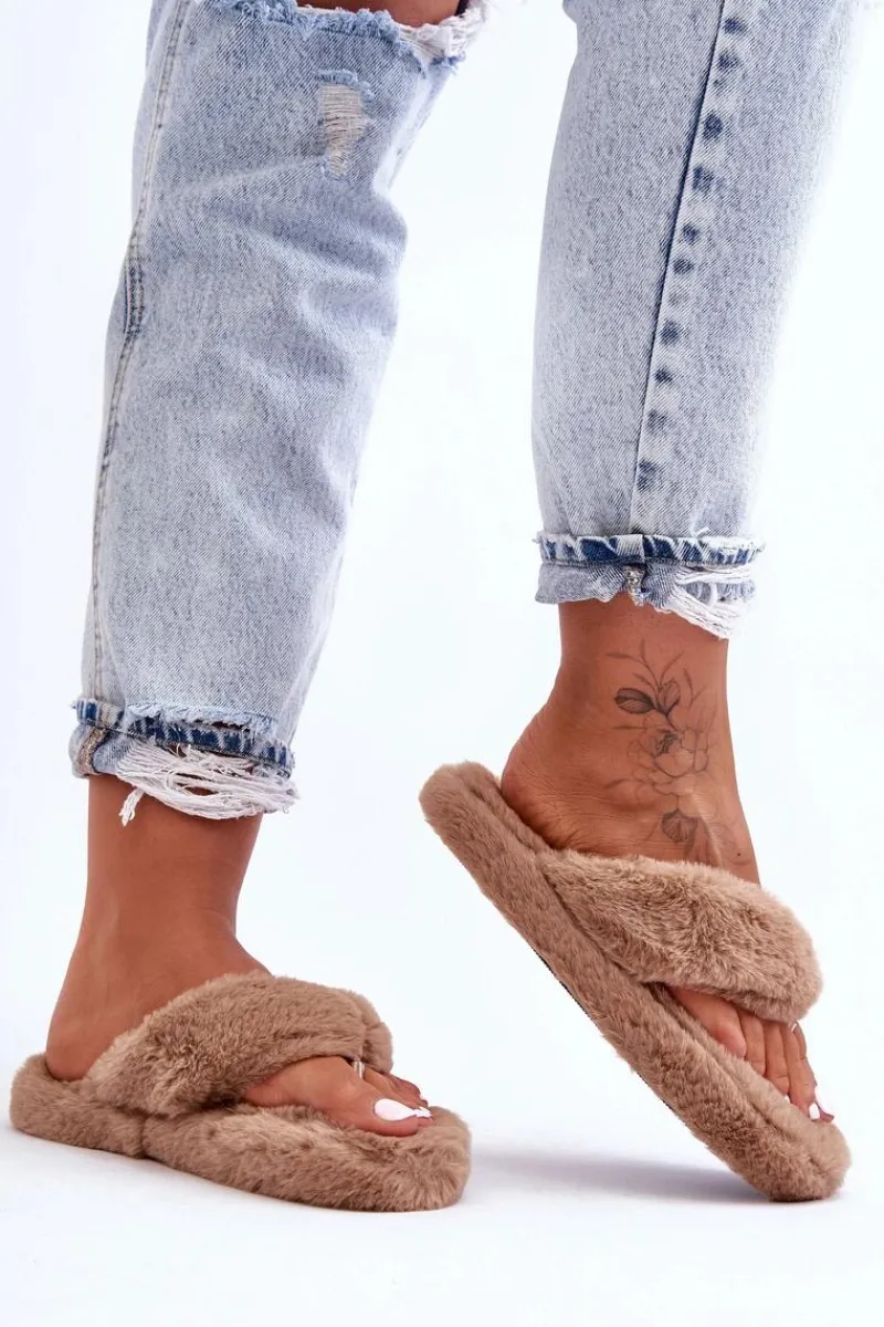 Sale Damskie Futrzane Klapki Papcie Brązowe Elma Damskie Kapcie Klasyczne|Klapki Z Futerkiem