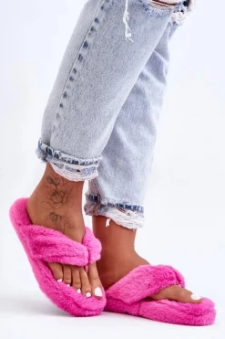 Online Boto Damskie Futrzane Klapki Papcie Fuksja Elma