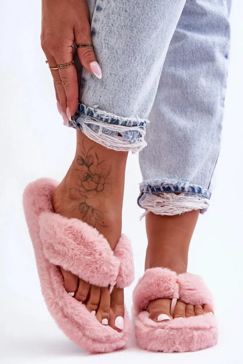 Kapcie Klasyczne|Klapki Z Futerkiem>Boto Damskie Futrzane Klapki Papcie Różowe Elma