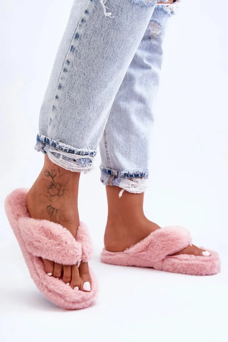 Kapcie Klasyczne|Klapki Z Futerkiem>Boto Damskie Futrzane Klapki Papcie Różowe Elma