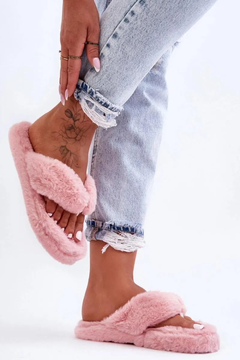 Kapcie Klasyczne|Klapki Z Futerkiem>Boto Damskie Futrzane Klapki Papcie Różowe Elma