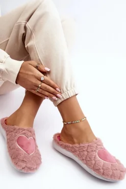 Outlet Damskie Futrzane Obuwie Domowe Kapcie EC000099 Różowe Damskie Kapcie Klasyczne|Klapki Damskie Klasyczne