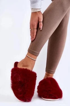 Kapcie Klasyczne>Boto Damskie Futrzane Papcie Bordowe Sheryl