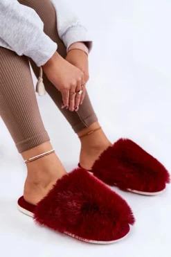 Kapcie Klasyczne>Boto Damskie Futrzane Papcie Bordowe Sheryl