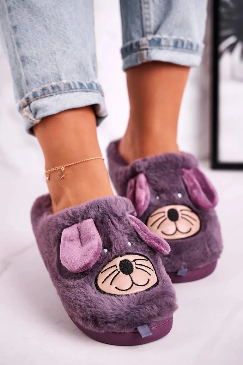 Clearance Damskie Futrzane Papcie Myszki Fioletowe Home Sweet Home Damskie Kapcie Klasyczne