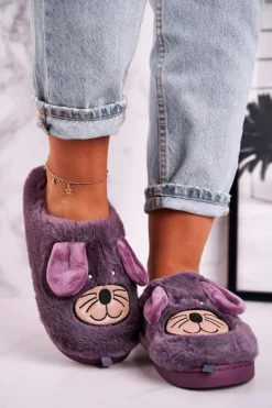 Clearance Damskie Futrzane Papcie Myszki Fioletowe Home Sweet Home Damskie Kapcie Klasyczne