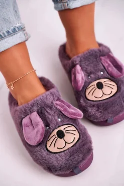 Clearance Damskie Futrzane Papcie Myszki Fioletowe Home Sweet Home Damskie Kapcie Klasyczne
