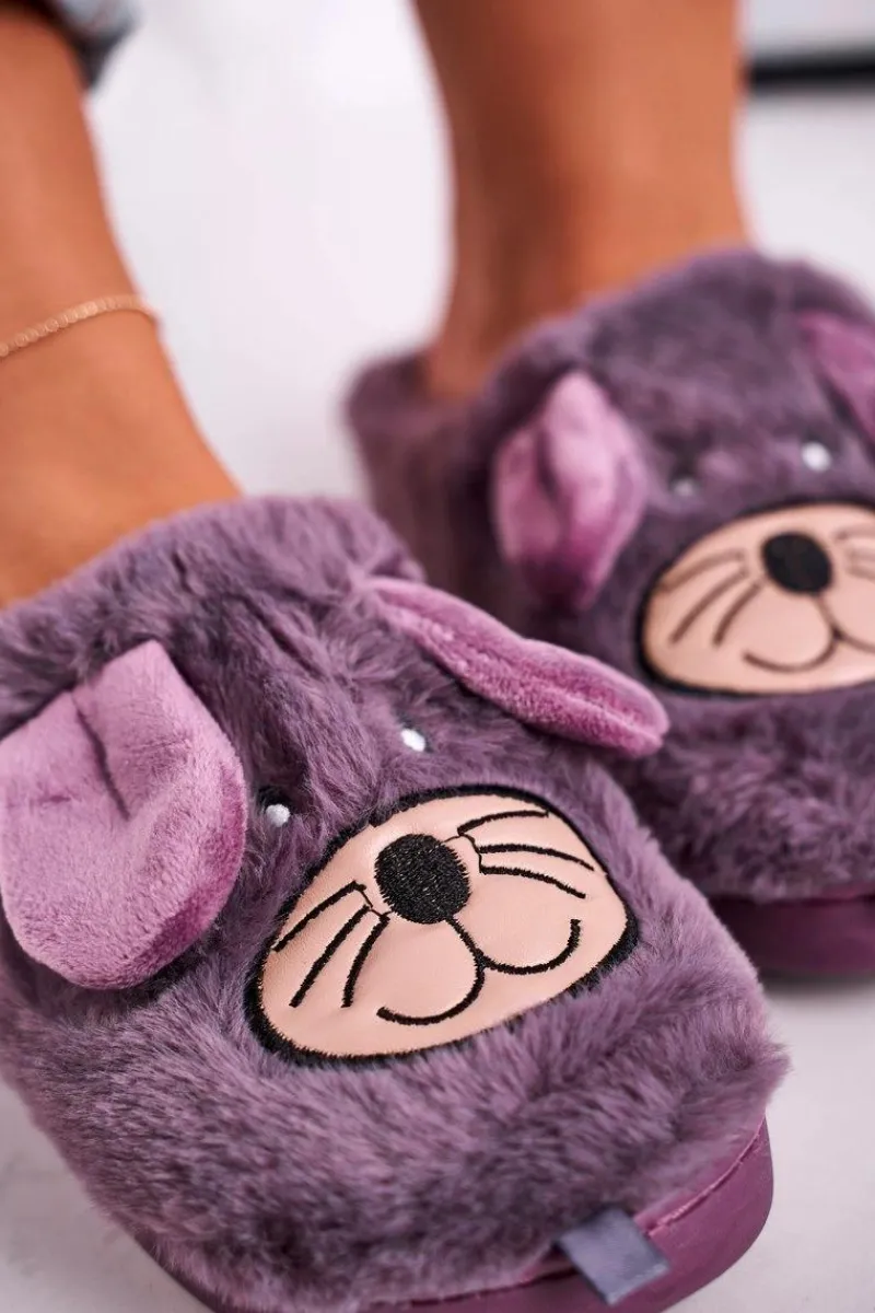 Clearance Damskie Futrzane Papcie Myszki Fioletowe Home Sweet Home Damskie Kapcie Klasyczne