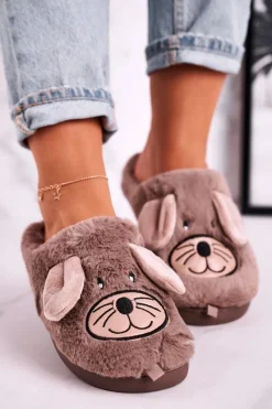 Boto Damskie Futrzane Papcie Myszki Beżowe Home Sweet Home