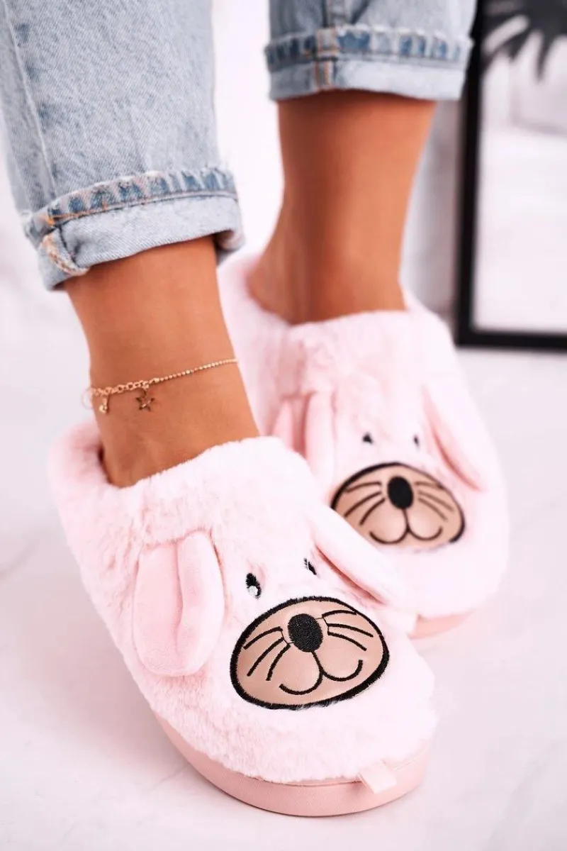 Kapcie Klasyczne>Boto Damskie Futrzane Papcie Myszki Różowe Home Sweet Home