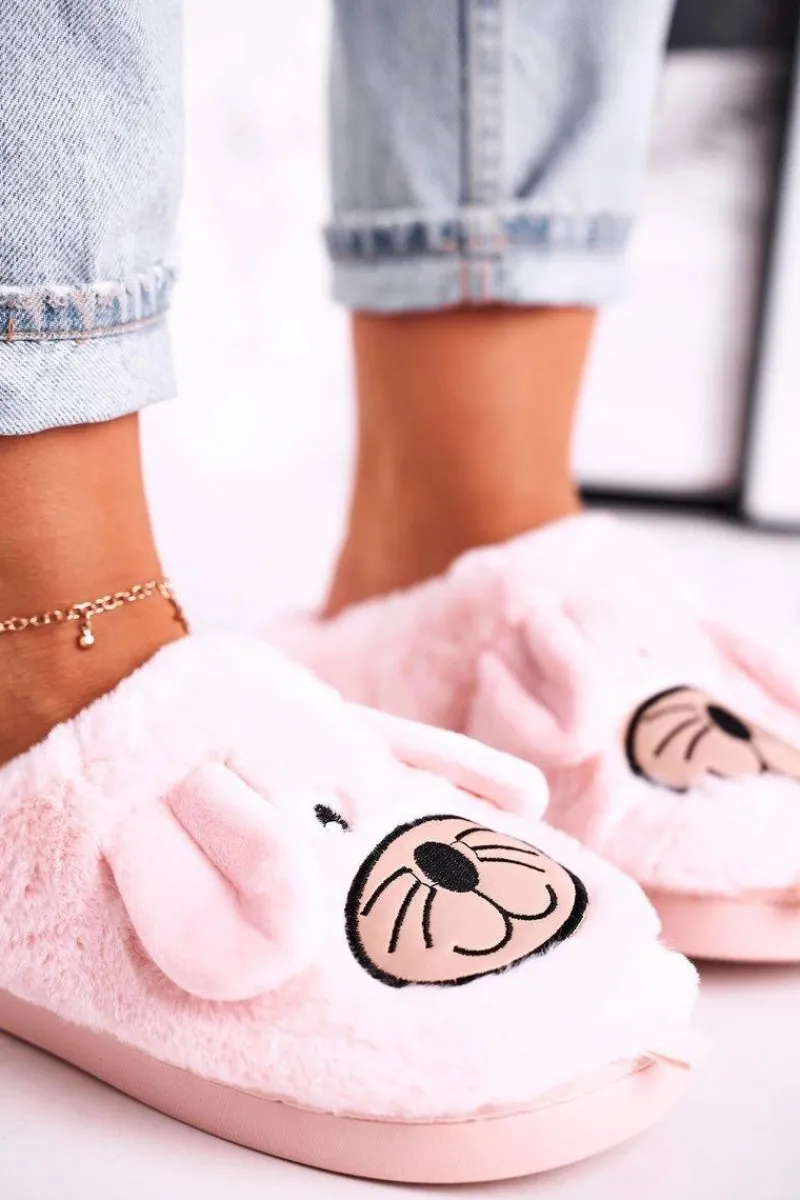Kapcie Klasyczne>Boto Damskie Futrzane Papcie Myszki Różowe Home Sweet Home