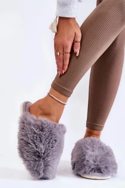 Boto Damskie Futrzane Papcie Szare Sheryl