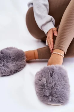 Boto Damskie Futrzane Papcie Szare Sheryl