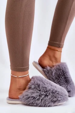Boto Damskie Futrzane Papcie Szare Sheryl