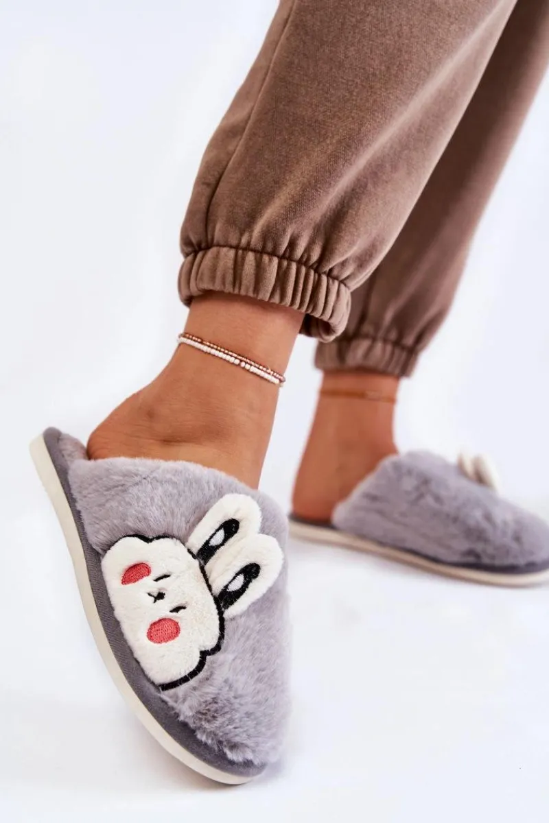 Boto Damskie Futrzane Papcie Z Królikiem Szare Trisha