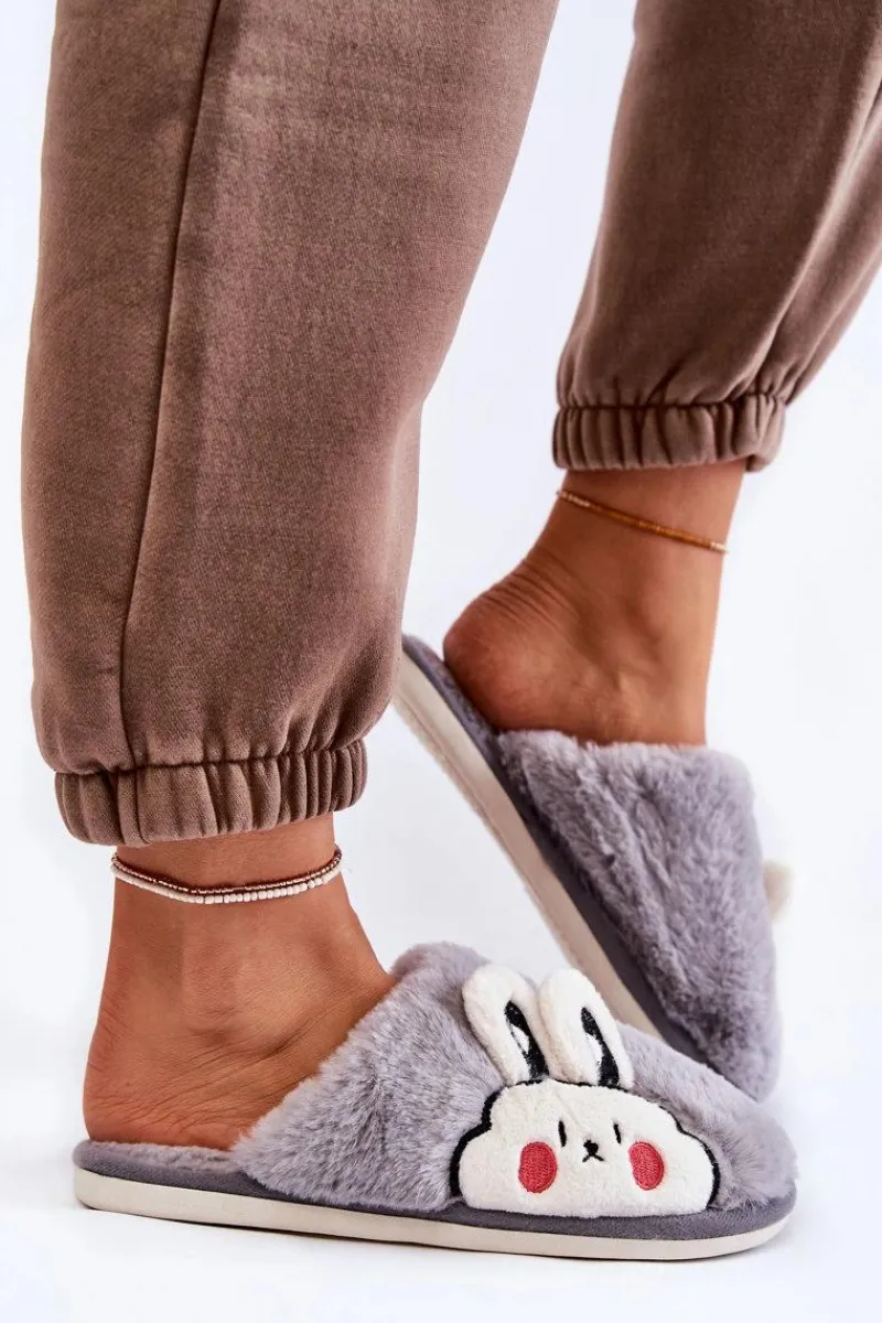 Boto Damskie Futrzane Papcie Z Królikiem Szare Trisha