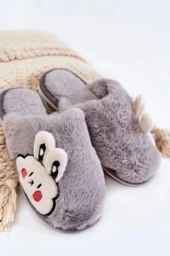 Boto Damskie Futrzane Papcie Z Królikiem Szare Trisha