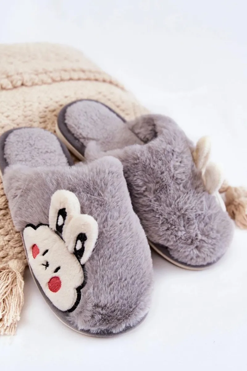 Boto Damskie Futrzane Papcie Z Królikiem Szare Trisha