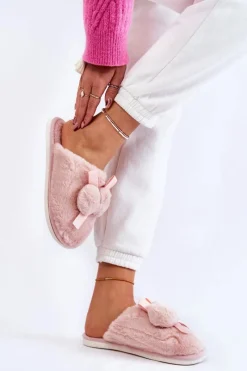 Sale Boto Damskie Futrzane Papcie Z Pomponami Różowe Castello