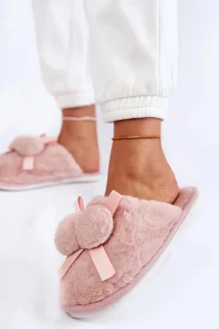 Sale Boto Damskie Futrzane Papcie Z Pomponami Różowe Castello