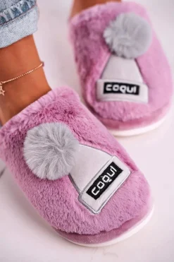 Best Boto Damskie Futrzane Papcie Z Czapką I Pomponem Fioletowe Keep Warm