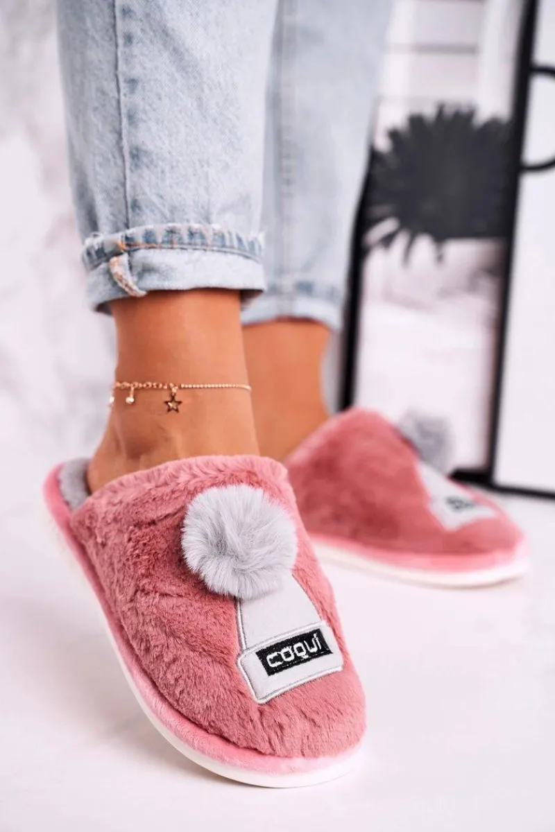 Kapcie Klasyczne>Boto Damskie Futrzane Papcie Z Czapką I Pomponem Pudrowy Róż Keep Warm