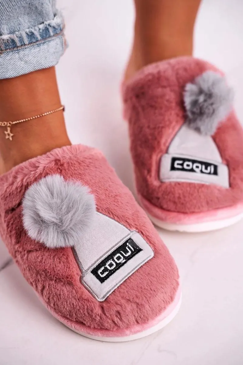 Kapcie Klasyczne>Boto Damskie Futrzane Papcie Z Czapką I Pomponem Pudrowy Róż Keep Warm