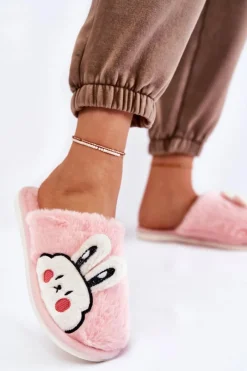 Kapcie Klasyczne>Boto Damskie Futrzane Papcie Z Królikiem Jasnoróżowe Trisha