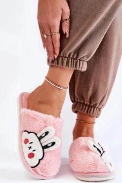 Kapcie Klasyczne>Boto Damskie Futrzane Papcie Z Królikiem Jasnoróżowe Trisha