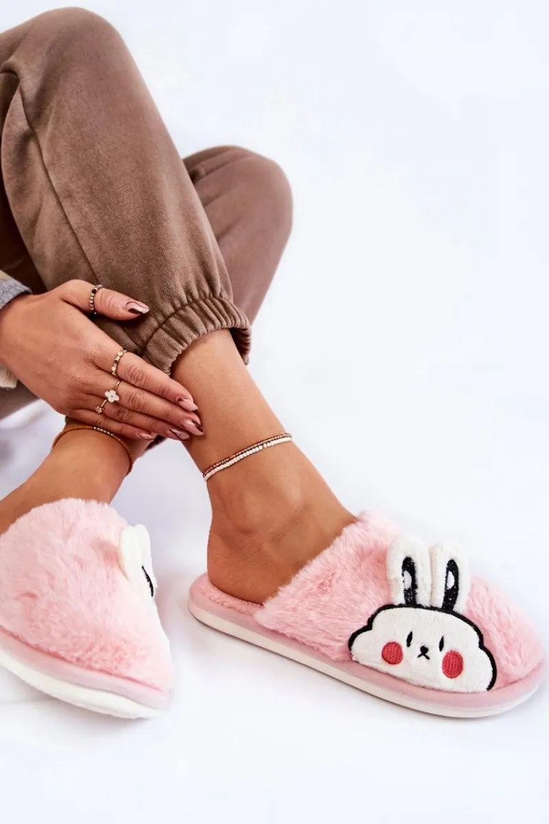 Kapcie Klasyczne>Boto Damskie Futrzane Papcie Z Królikiem Jasnoróżowe Trisha