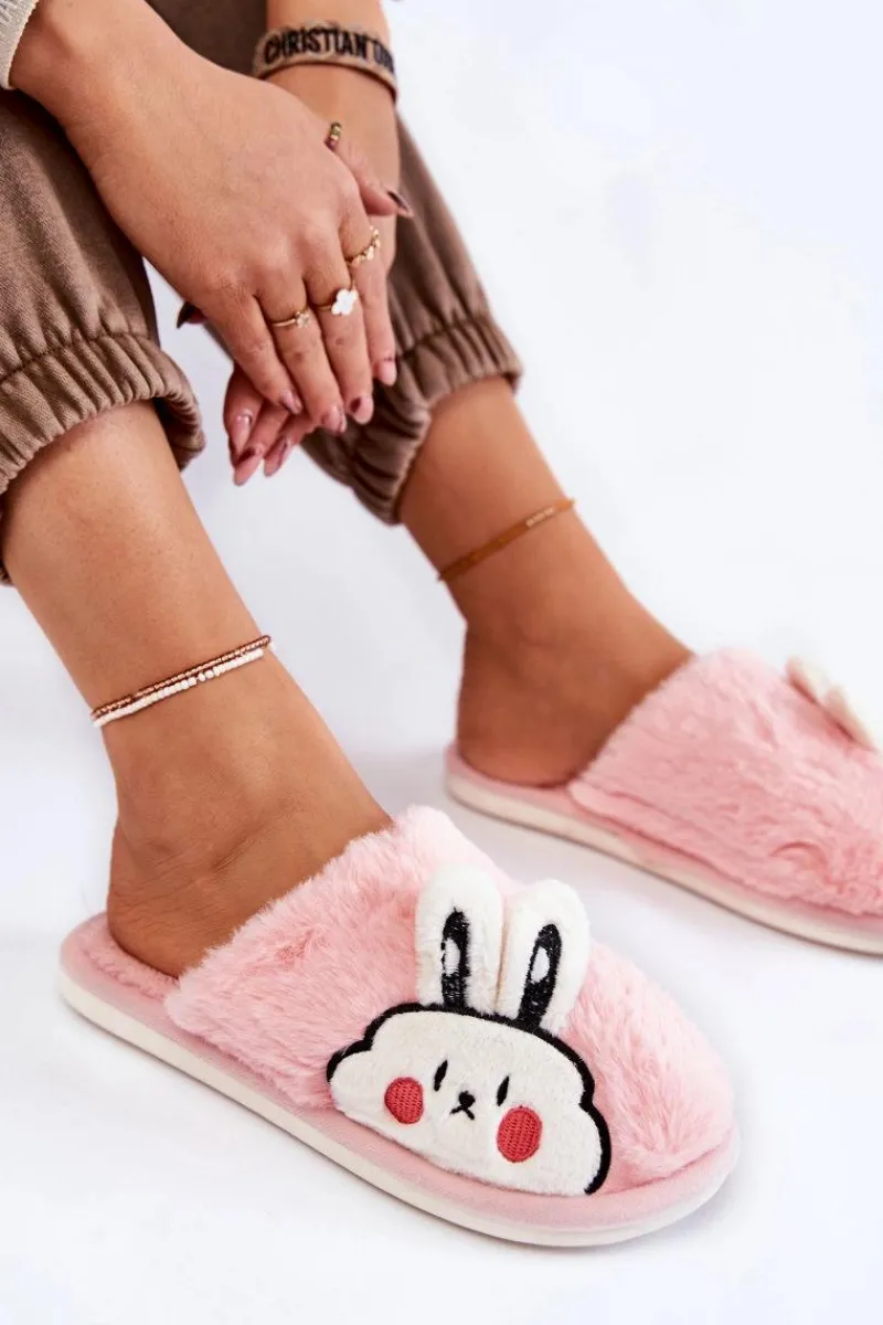 Kapcie Klasyczne>Boto Damskie Futrzane Papcie Z Królikiem Jasnoróżowe Trisha