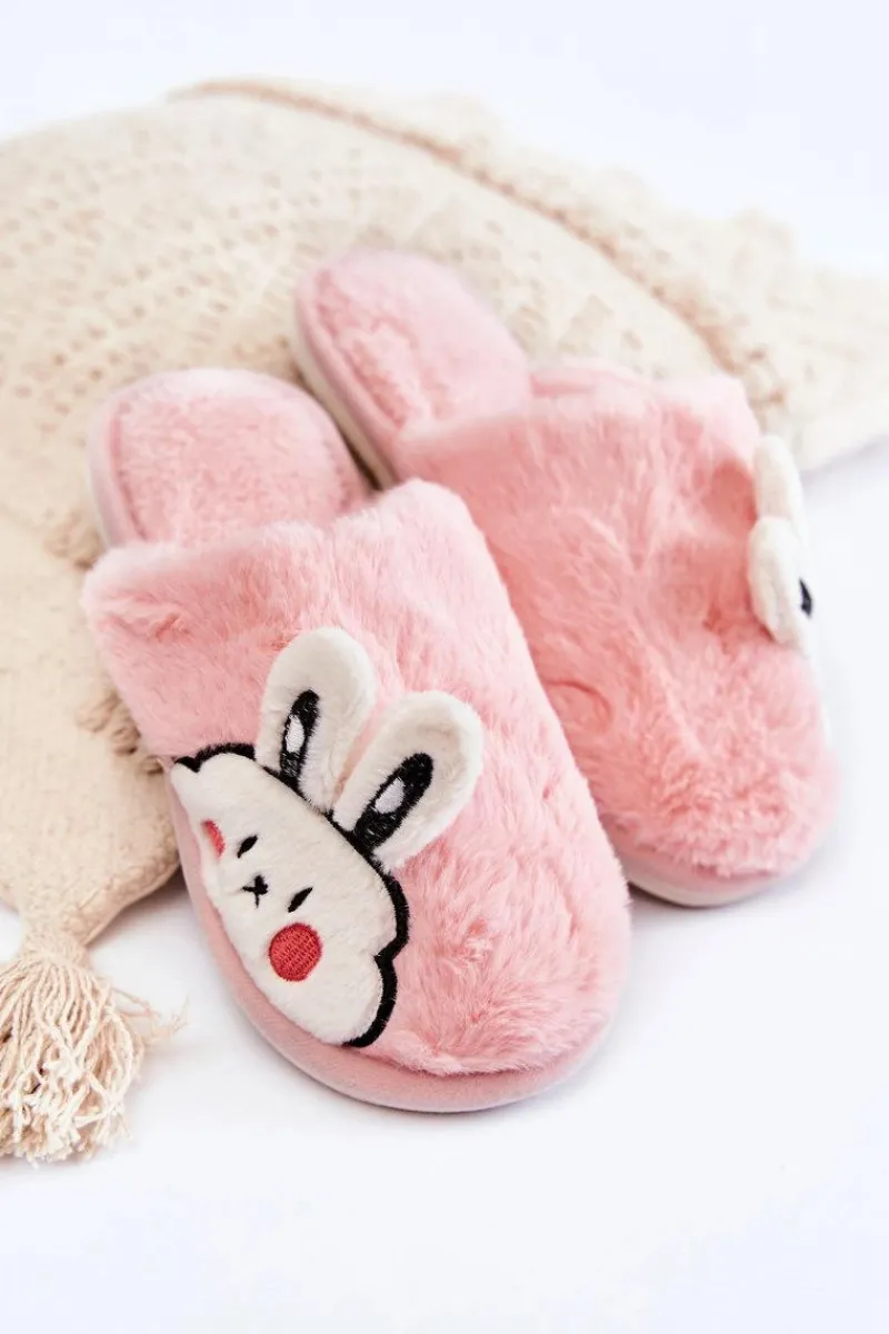 Kapcie Klasyczne>Boto Damskie Futrzane Papcie Z Królikiem Jasnoróżowe Trisha