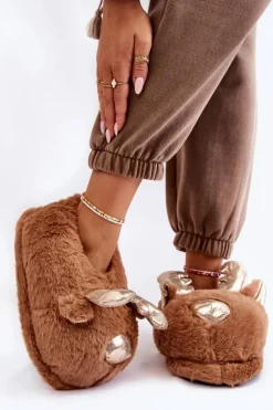 Discount Boto Damskie Futrzane Wsuwane Papcie Renifery Brązowe Comet