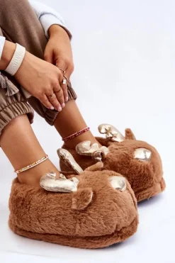 Discount Boto Damskie Futrzane Wsuwane Papcie Renifery Brązowe Comet