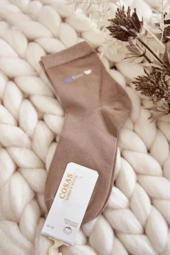Online COSAS Damskie Gładkie Bawełniane Skarpetki Beżowe