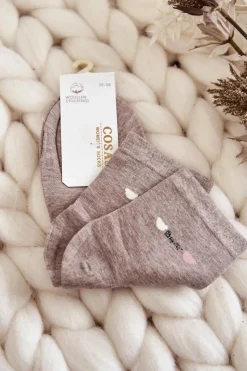 Damskie Gładkie Bawełniane Skarpetki Beżowy Melanż Skarpetki|Skarpetki