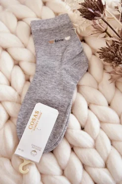 Skarpetki|Skarpetki>COSAS Damskie Gładkie Bawełniane Skarpetki Szary Melanż
