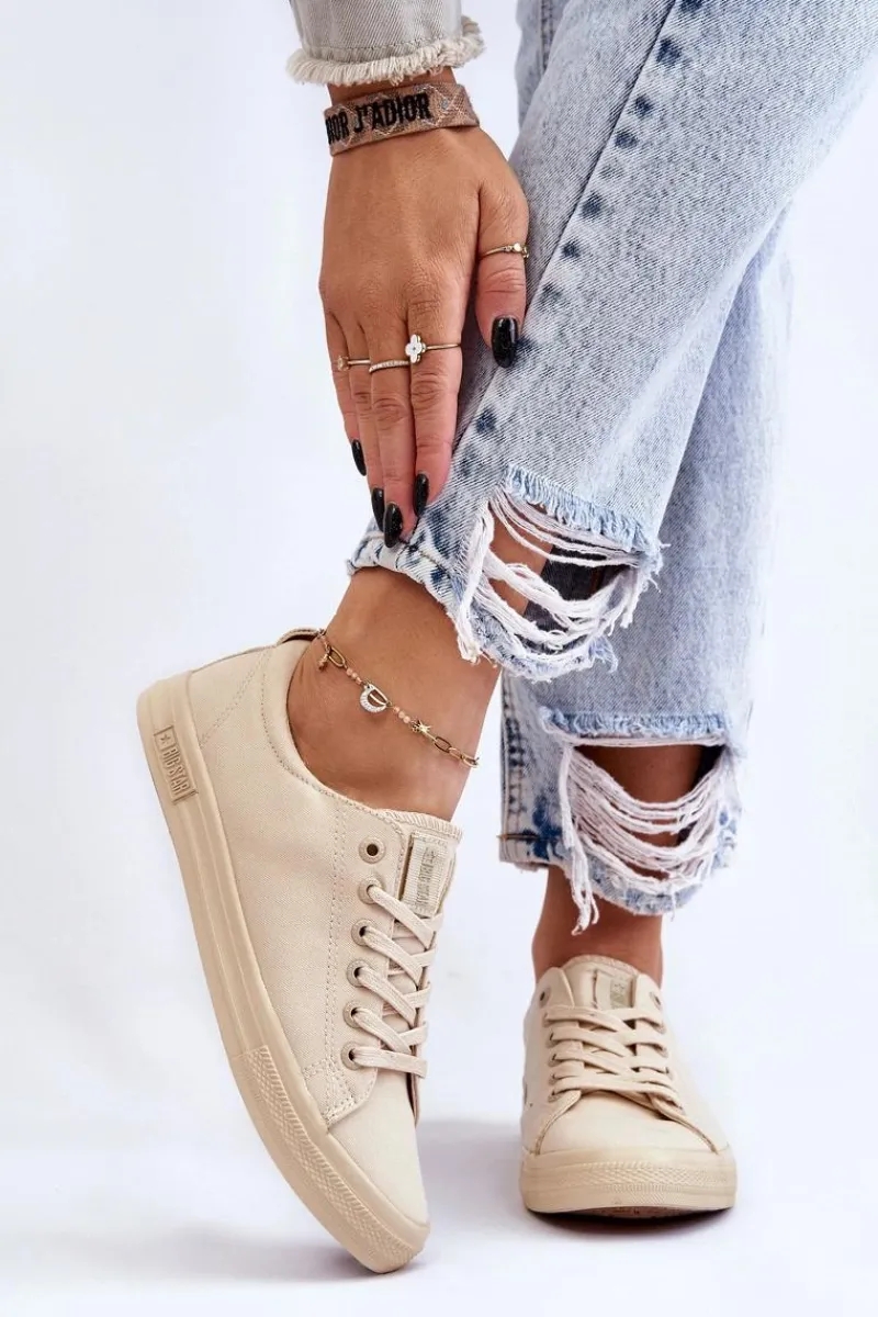 Best Big Star Shoes Damskie Gładkie Niskie Trampki Big Star LL274061 Beżowe